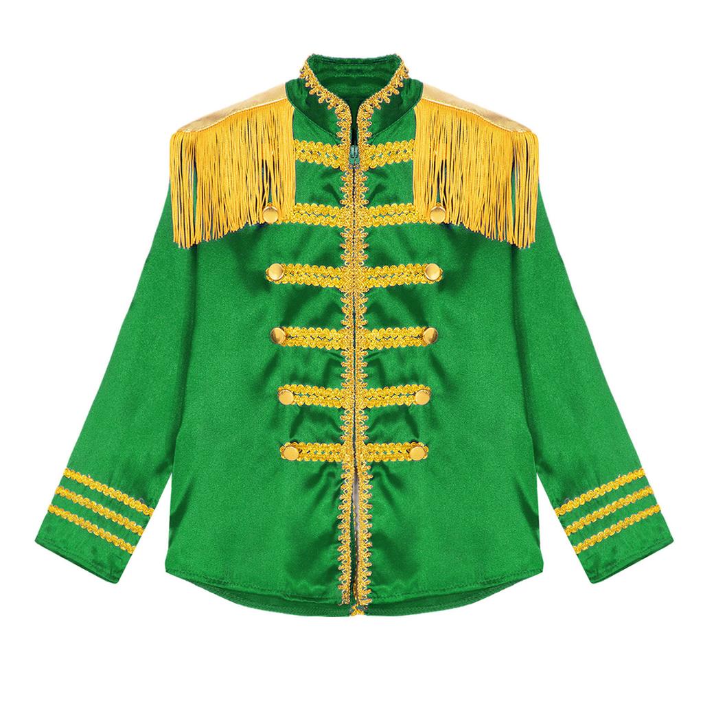 Children's 60s Rock Band Costume - British Star Style Gold Lace Top with Long Sleeves for Music Cosplay