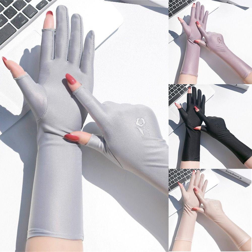 Women Girls Mid-long Slip Resistant Driving Gloves Etiquette Gloves Sunscreen Gloves Anti UV