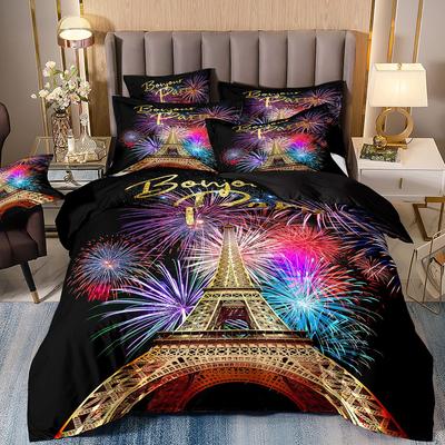 Постельное белье «Эйфелева башня», трехпредметное, «Цветущая сакура», 3D цифровая печать, прямые продажи