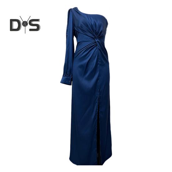 Женское вечернее платье на одно плечо с открытым рукавом, разрезом по низу, однотонное, с тонкой талией, плиссированное, с узлом, однотонное, коктейльное, вечернее платье макси