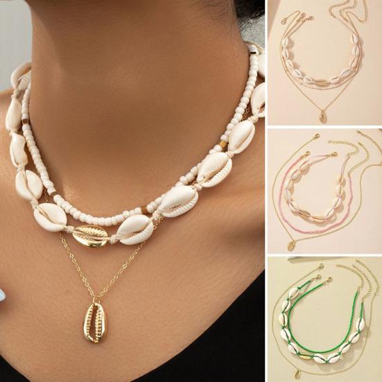 3Pcs/Set Beaded Seashell Necklace Boho Style Lightweight Layered Shell Necklace Ocean Jewelry Accessory Gift