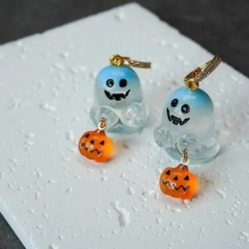 Rhinestone Ghost Ear Studs Resin Pumpkin Dangle Earrings Personality Halloween Earrings Girl