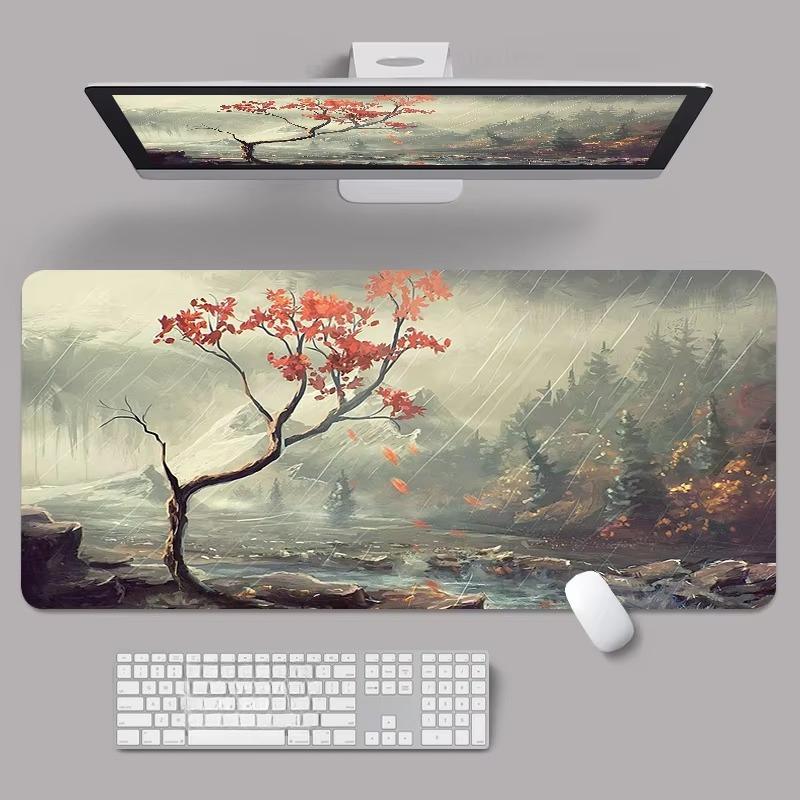 Traditional Chinese Lotus Art Desk Mat Waterproof Nonslip Extended Pad