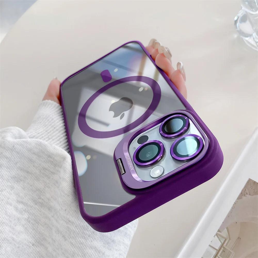 Роскошный HD с пленкой для объектива, магнитный чехол для телефона Magsafe для iPhone 14 11 12 13 15 16 Pro Max, защитный чехол для беспроводной зарядки
