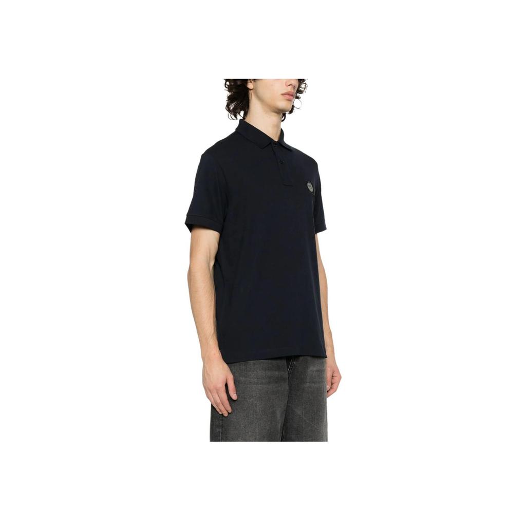 STONE ISLAND Мужская рубашка-поло из пике хлопка с принтом логотипа, сезон весна-лето 2024, темно-синяя 80152SC17-A0020