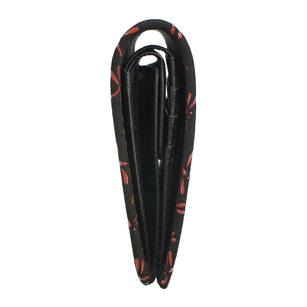 Inden Wallet Bifold Wallet Bill Z Thin Compact Deerskin Black x Red Lacquer Dragonfly Pattern [Indenya] 2013-21-008