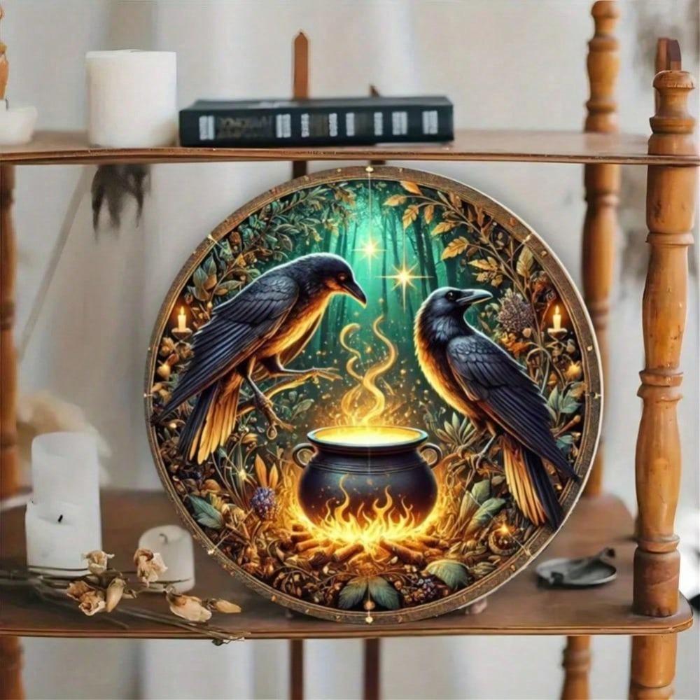 Винтажная металлическая жестяная вывеска пивоварни Crow, Ретро Круглый настенный декор для домашнего бара