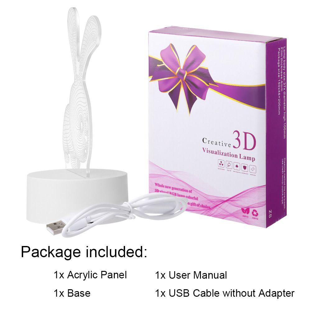 Day Gift Home Decor Acrylic LED Night Lights Luminous Table Lamp 3D LED Light Rabbit Heart Love