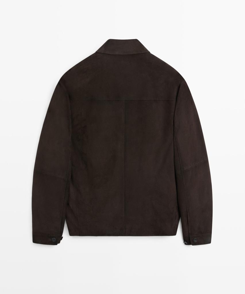 Massimo Dutti Suede Leather Overshirt With Pocket Details