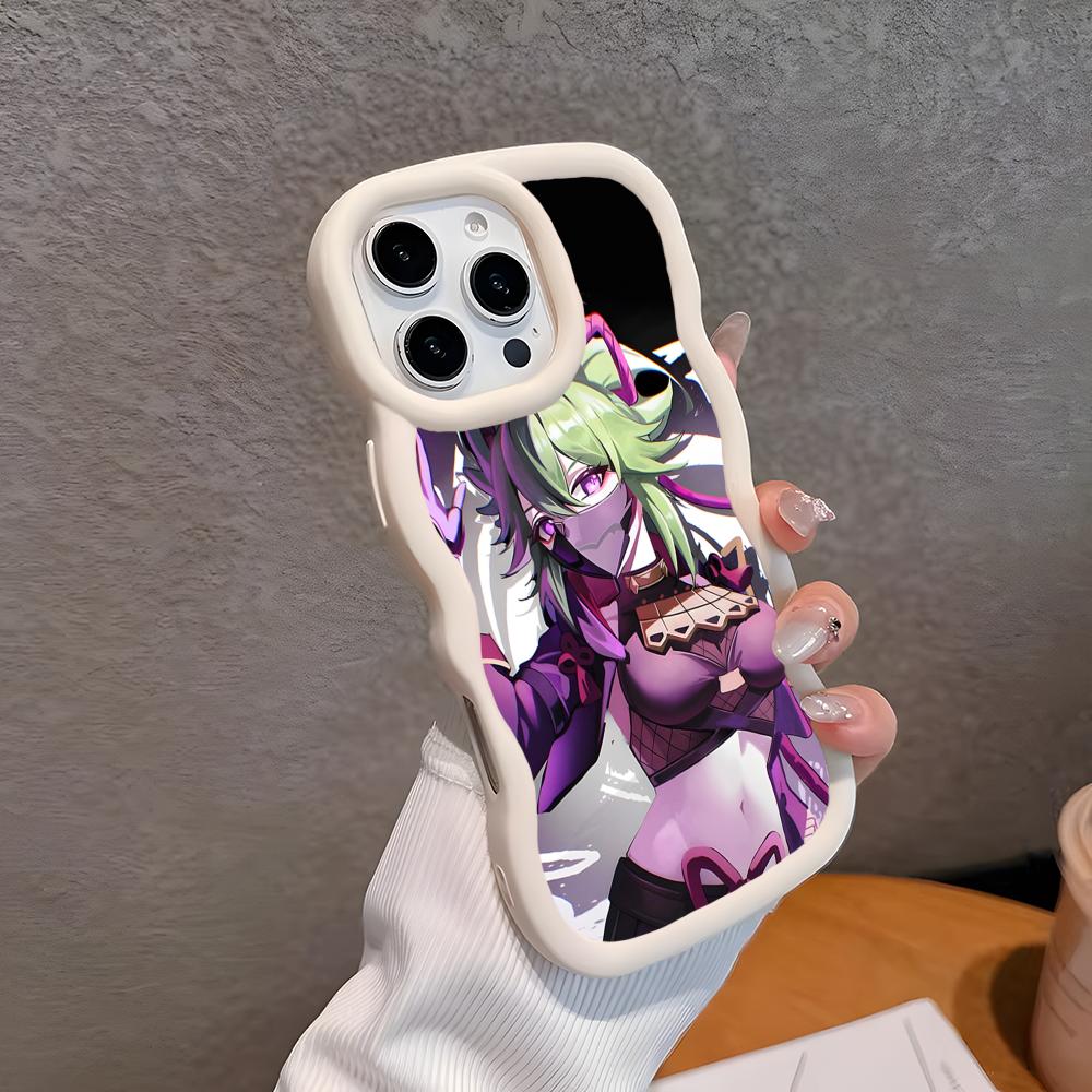 Game GI Kuki Shinobu Mobile Phone Case for iPhone 17 16 15 14 13 12 11 Air Pro Max Plus Wavy Edge TPU Colorful Cover Smartphone