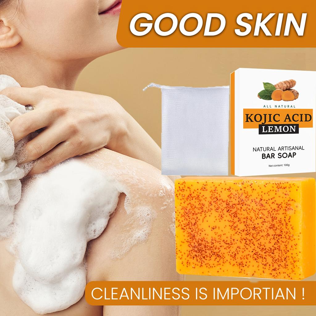 100 г Гранулированное мыло с куркумой, лимоном и койевой кислотой, Мыло ручной работы холодного отжима для купания и умывания лица, Увлажняющее, Питательное, Глубокое очищение