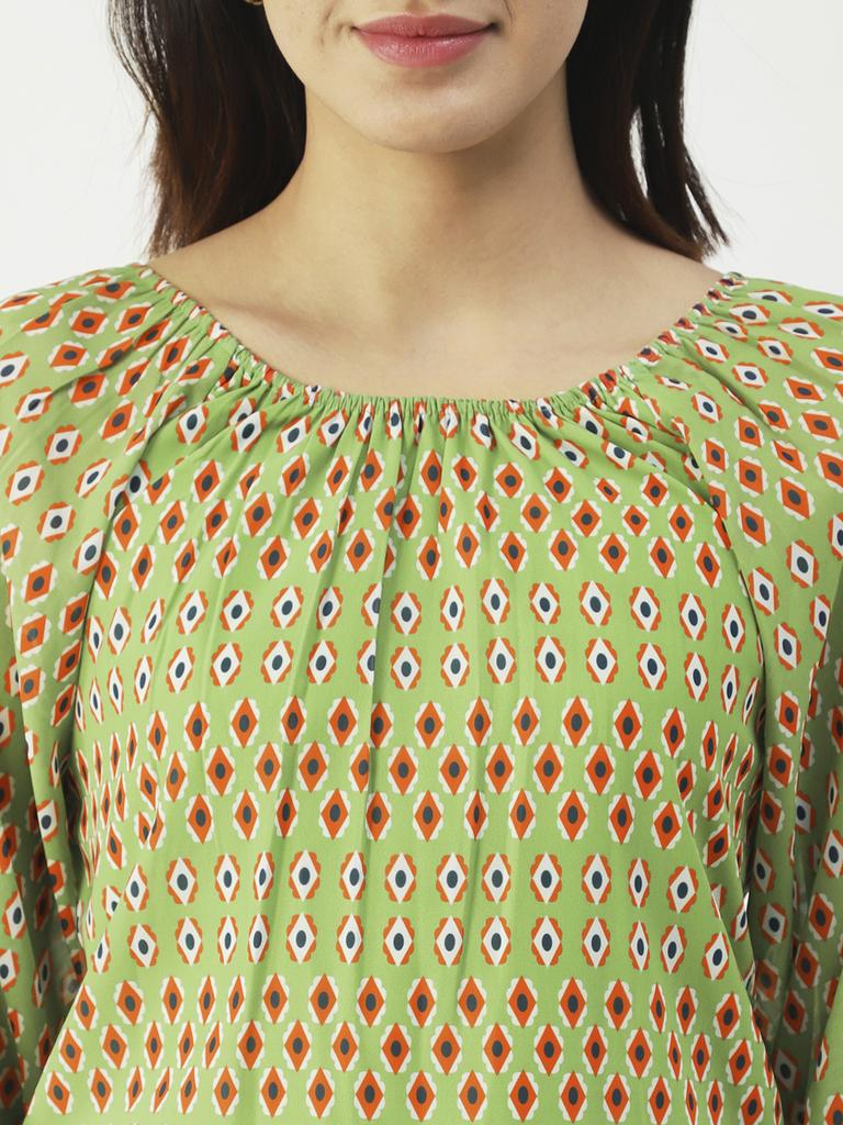 Moomaya Принтованный топ с круглым вырезом, прозрачный топ с длинным рукавом для женщин