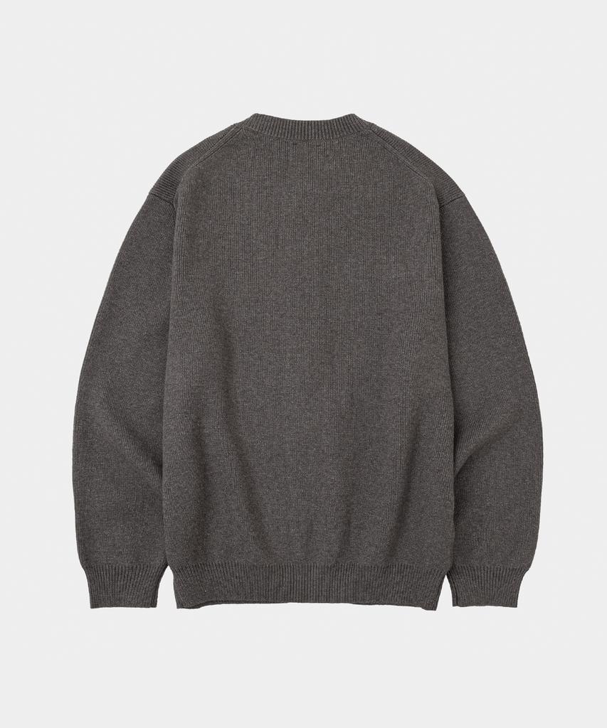 LETTERCOMO [Free Scarf] Essential Plain Round Knit Cardigan Dark Gray