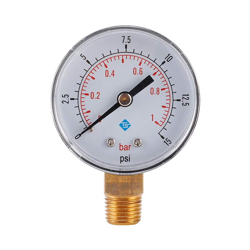 TS-50-15psi 0-15psi/0-1bar Dual Scale Water Pressure Dial 50mm Manometer Hydraulic Pressure Gauge for Fuel Oil/Air/Oil/Water