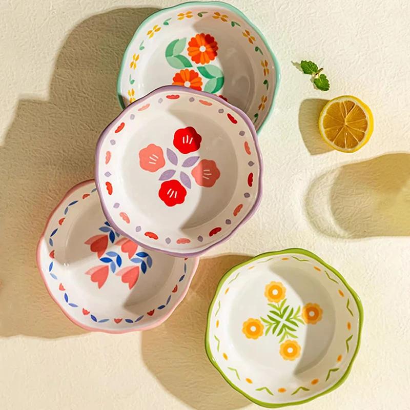 6-дюймовая керамическая салатница в форме цветка, миска для фритюрницы, кухонная тарелка для десерта, закусок, домашняя миска для запеченного риса и фруктов