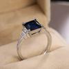 Blue Square Cut Four Claws Women Ring Vintage Design Gracious Lady Luxury Inlaid Zircon Female Jewelry Wedding  Rings