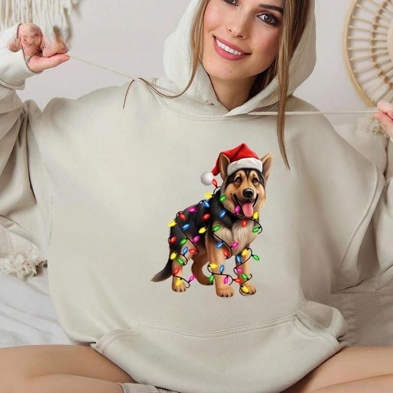 Christmas German Shepherd Hoodie Women Fashion Creative Animal Dog Lover Hooded Classic Long Sleeve with Pocket Women Sweatshirt