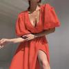 Весна и лето новая хлопковая блузка с завязками и пышными рукавами, французская элегантность, дизайн с V-образным вырезом, на бретельках, повседневное платье, женская одежда
