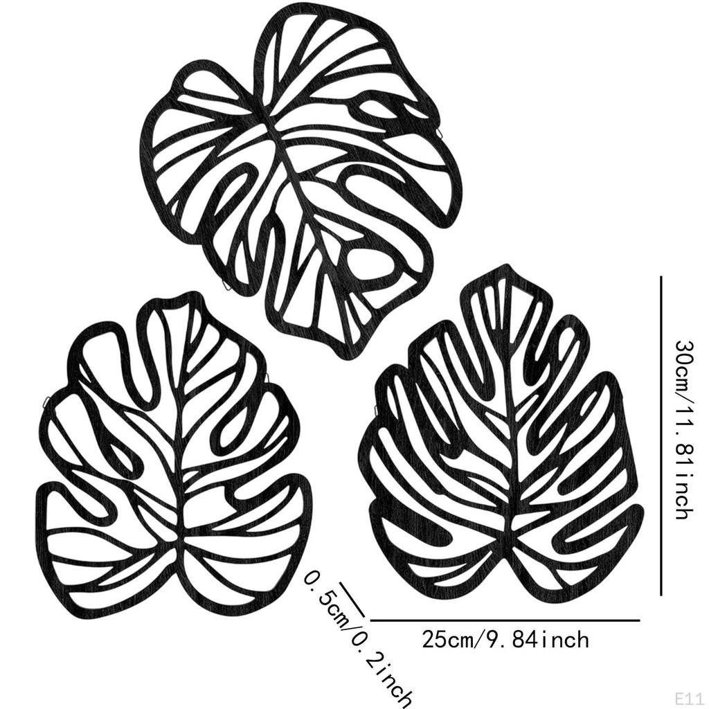 3 Pieces Palm Leaves Wood Art for Living Room And Garden