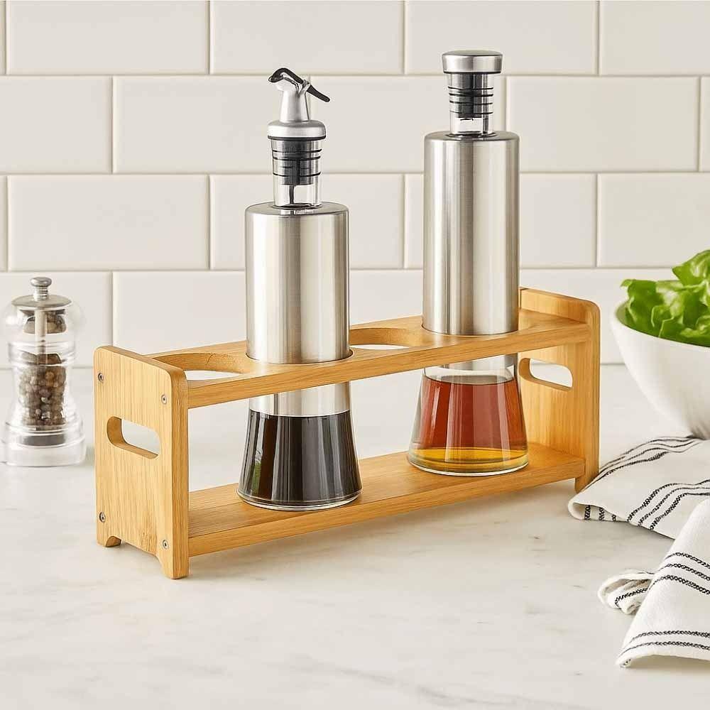 Anti-Slip Glass Oil Bottle Rack Multi-Compartment Kitchen Storage Shelf Bar Counter