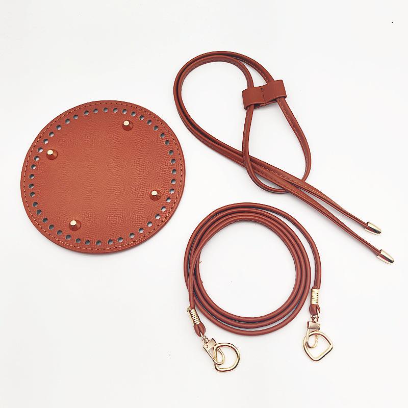 3-Piece DIY Handmade Woven Bucket Bag Set: PU Material Bottom Plate, Drawstring, and Shoulder Strap Accessories