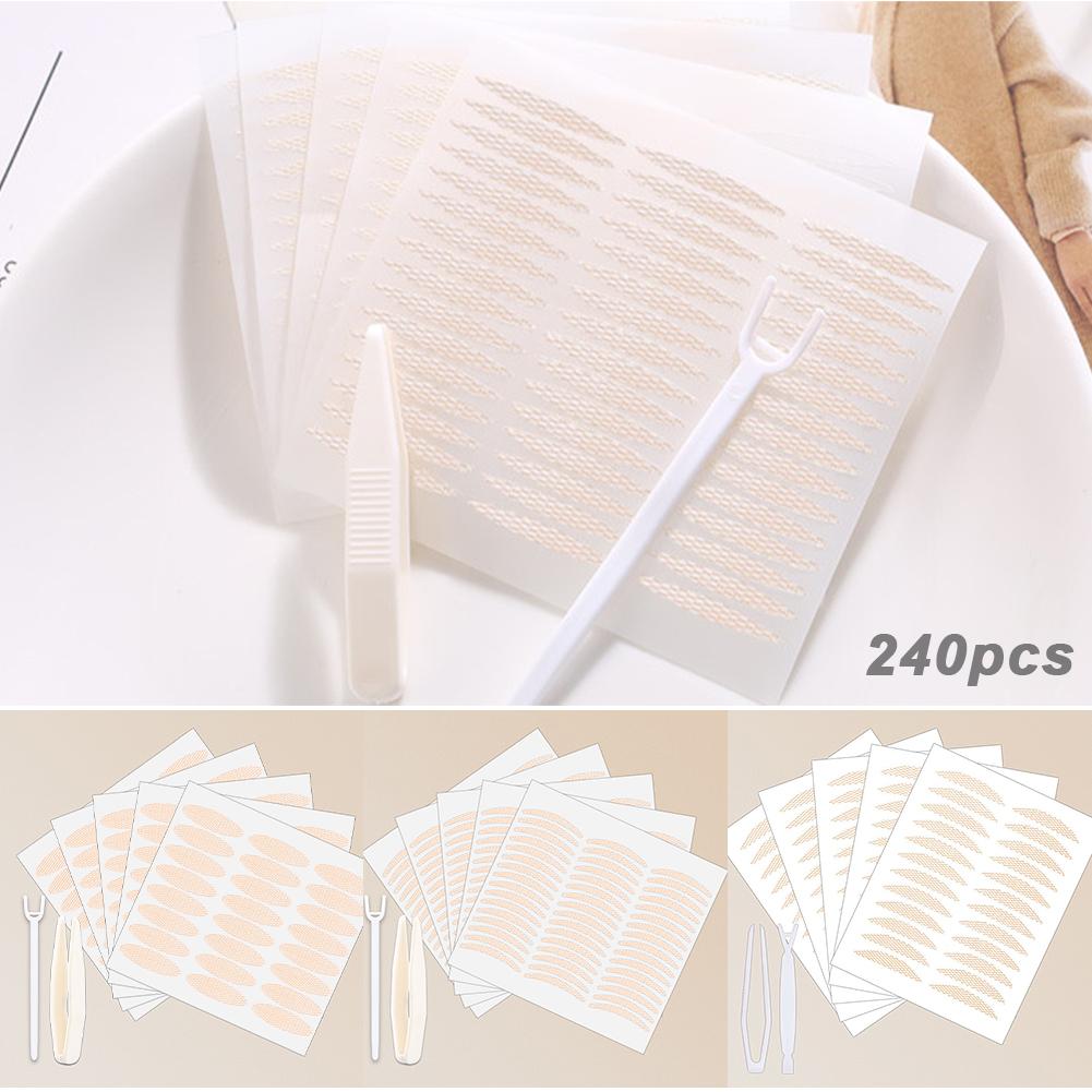 240 шт. Двусторонний скотч для век кружевной, натуральный, прозрачный, бежевый, самоклеящийся, для естественного макияжа глаз, с инструментом