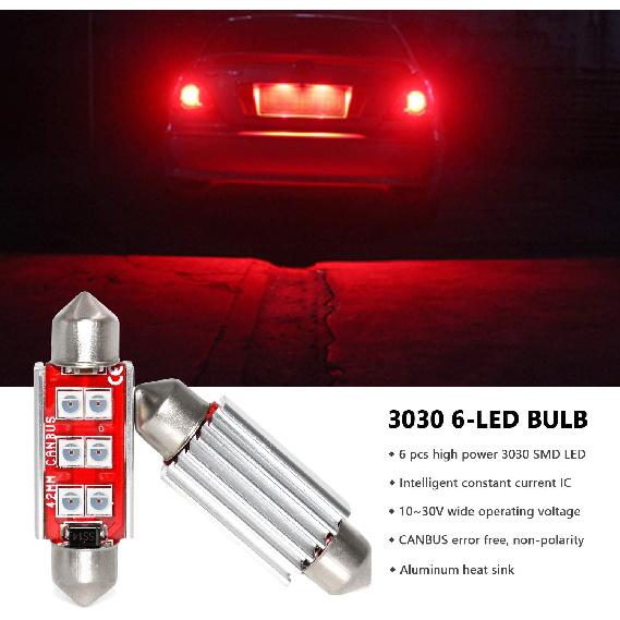PHINLION 578 LED Light Bulbs, Super Bright 3030 6-SMD Festoon 41mm 42mm 211-2 212-2 LED Bulbs for Car Interior Map Dome Trunk Courtesy Lights, Red (4