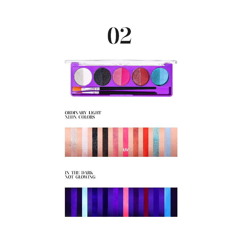 HANDAIYAN Face and Body Paint Palette UV Glow Water-Activated Split Cake Makeup Kit with Brushes for Halloween Festival Stage Cosplay Party