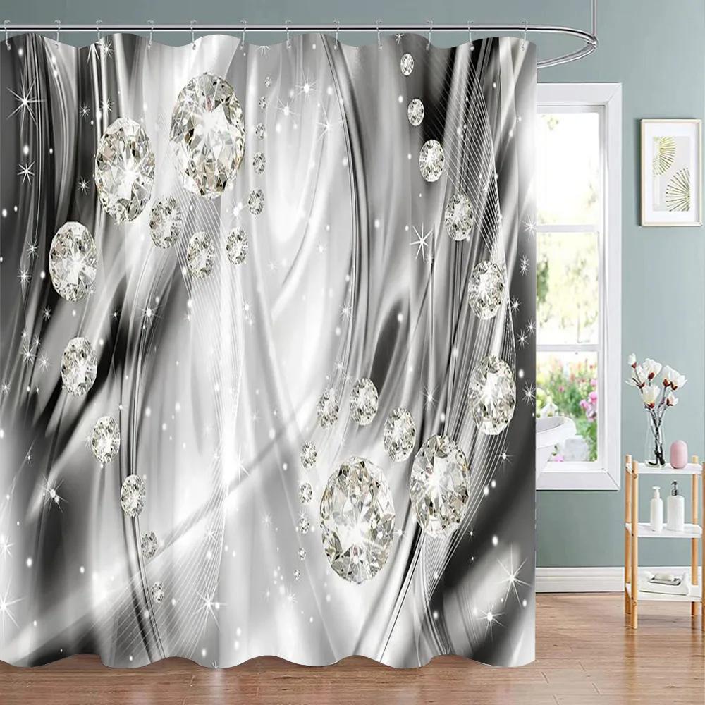 Elegant and Fashionable Fantasy Pearls and Diamonds Bouquet Shower Curtains 3D Style Relief Sculpture Bath Curtain Bathroom Deco