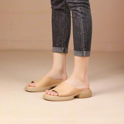 Мода 2024 года, лето, новые модные женские тапочки, круглая верхняя одежда, толстая подошва, однотонные универсальные туфли для женщин