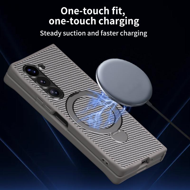 Чехол-держатель для телефона из кожи с вращающимся кольцом из углеродного волокна для Samsung Galaxy Z Fold 6 5 4 Fold6 Fold5 Fold Защитный чехол