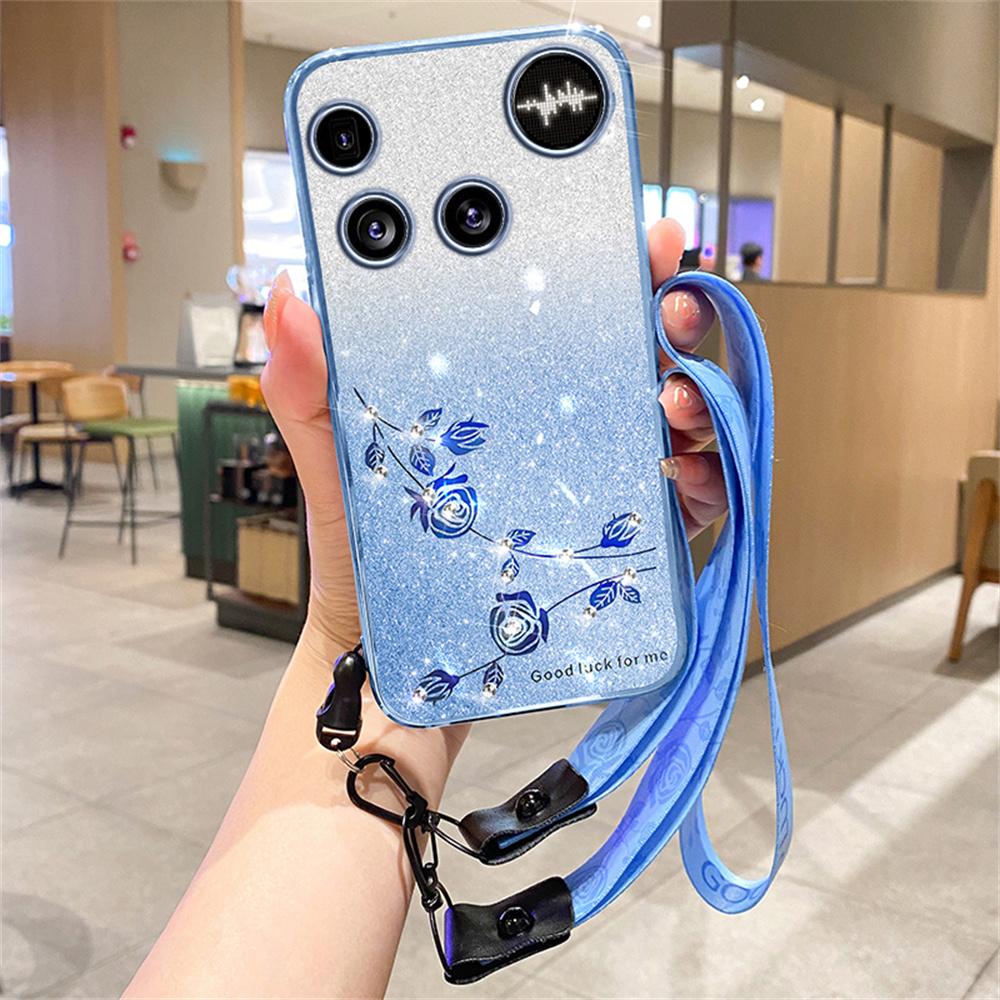 For Nothing Phone (3) 5G Case Flower Pattern TPU Gradient Phone Cover with Lanyards