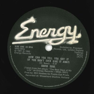 7-дюймовая пластинка ДЭВИД СОУЛ - Как ты можешь сказать, что у тебя это есть NRG005 Energy 1982 Великобритания Поп Б/у