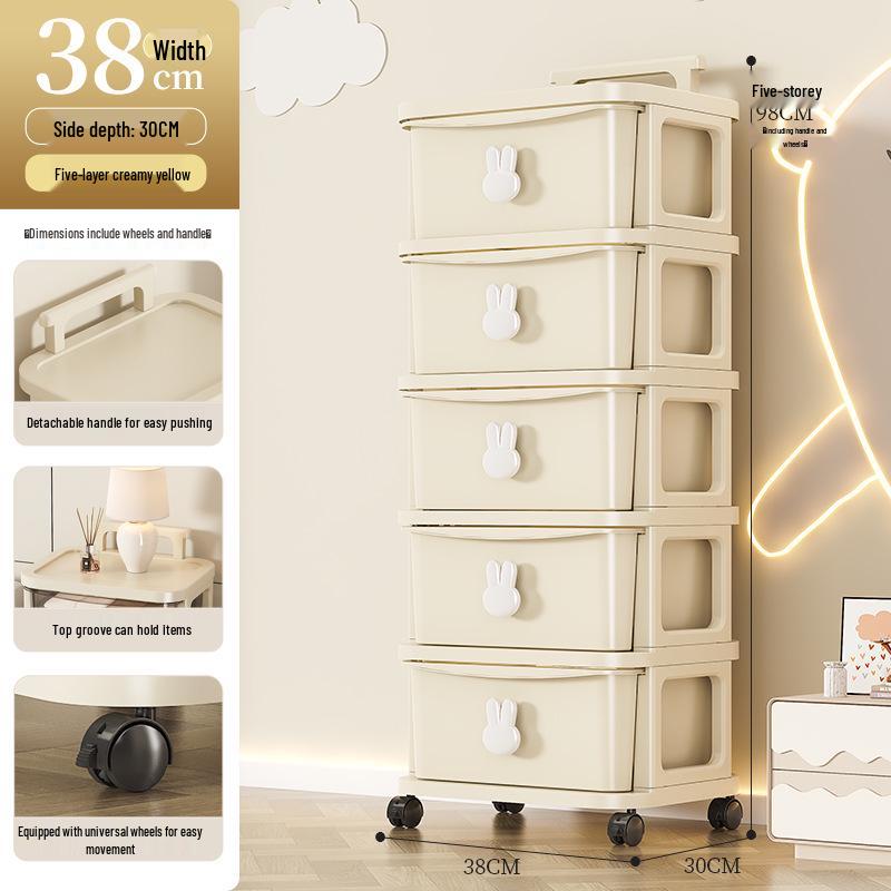 Rabbit Trolley: Multi-layer Cart with Wheels and Drawer for Children's Books and Storage