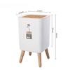 Trash Can with Lid Press Dustbin for Living Room Toilet Bathroom Kitchen Garbage Bucket High Foot Imitation Wood Rubbish Can