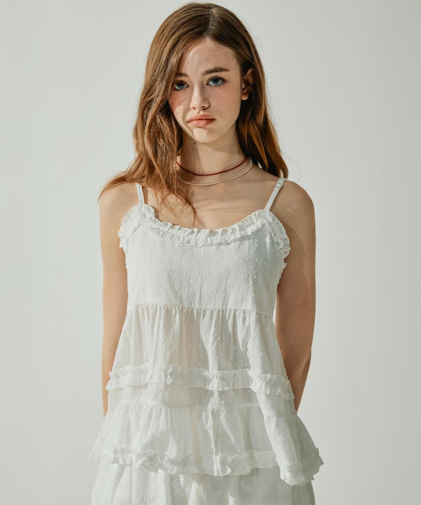 VIKINI VENDER Mary Frill Tiered Sleeveless Top