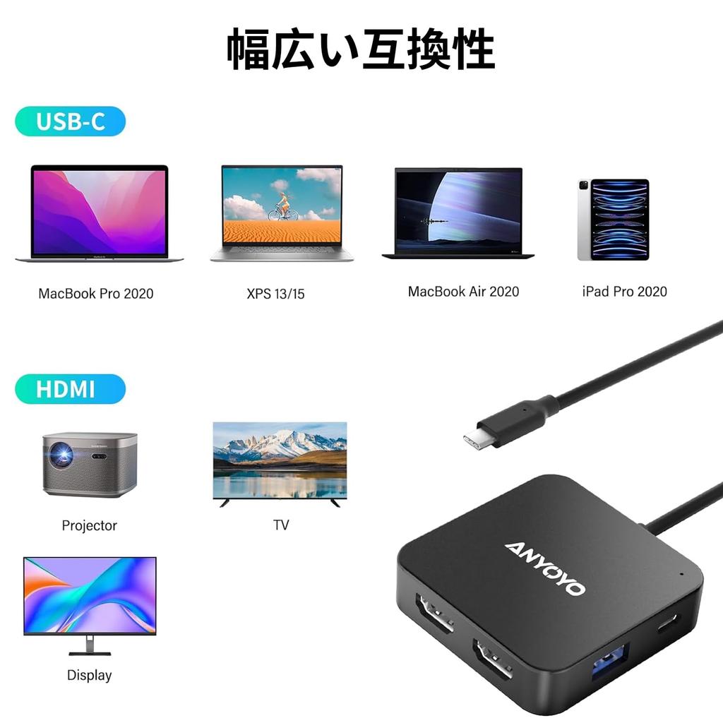 ANYOYO USB Hub with and 2 HDMI 4K 60Hz Docking Station with 2 HDMI 2 USB A Ports 1 USB C 5Gbps Data SD TF Card Compatible with MacBook and Other