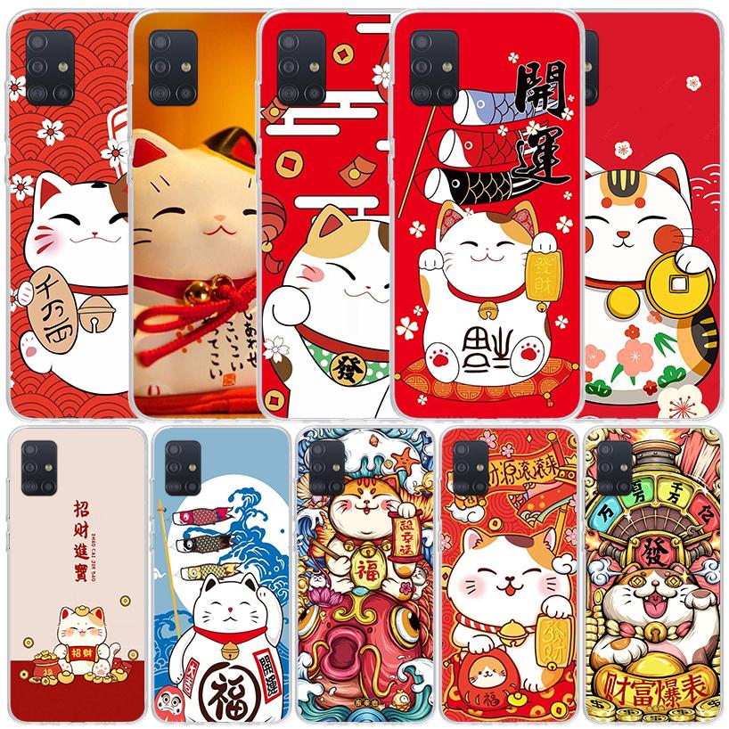 Lucky Cat Maneki Neko Japanese Soft Cover for Samsung Galaxy A12 A22 A32 A52 A72 A02S Phone Case Note 20 Ultra 10 S10 Plus A51 A