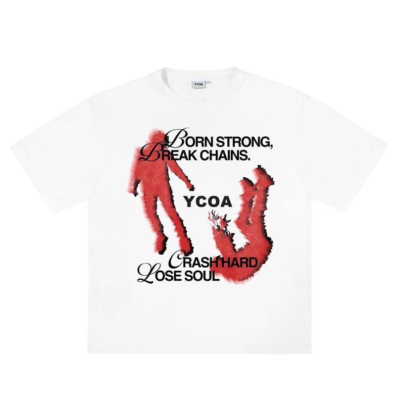 Mens TShirt DTG Print Shadow Graphic Cotton Harajuku Oversized Vintage Fashion Short Sleeve Tops Tees Y2k Streetwear Clothing