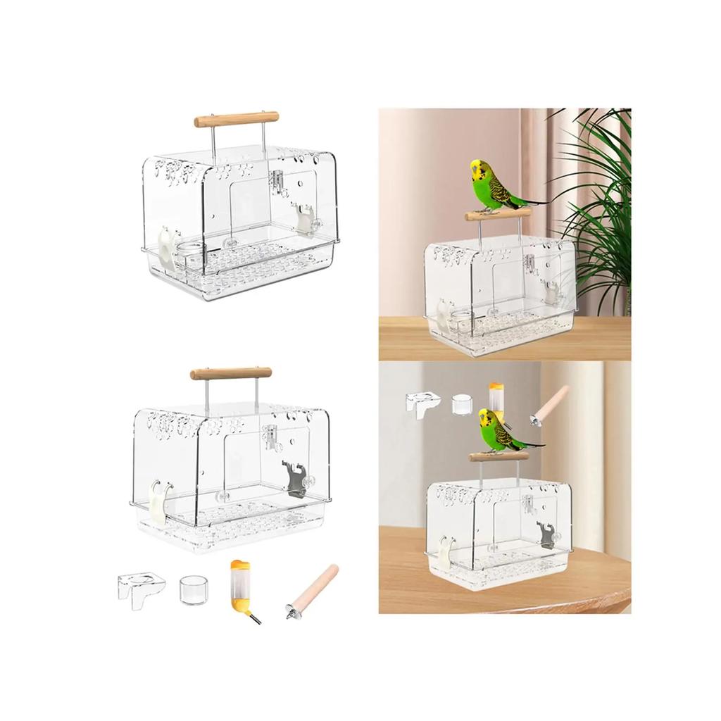Bird Carrier Clear Visible Window Accessory Birds Feeding Cage Bird Travel Cage for Small Birds Canary Budgies Parrots Peony