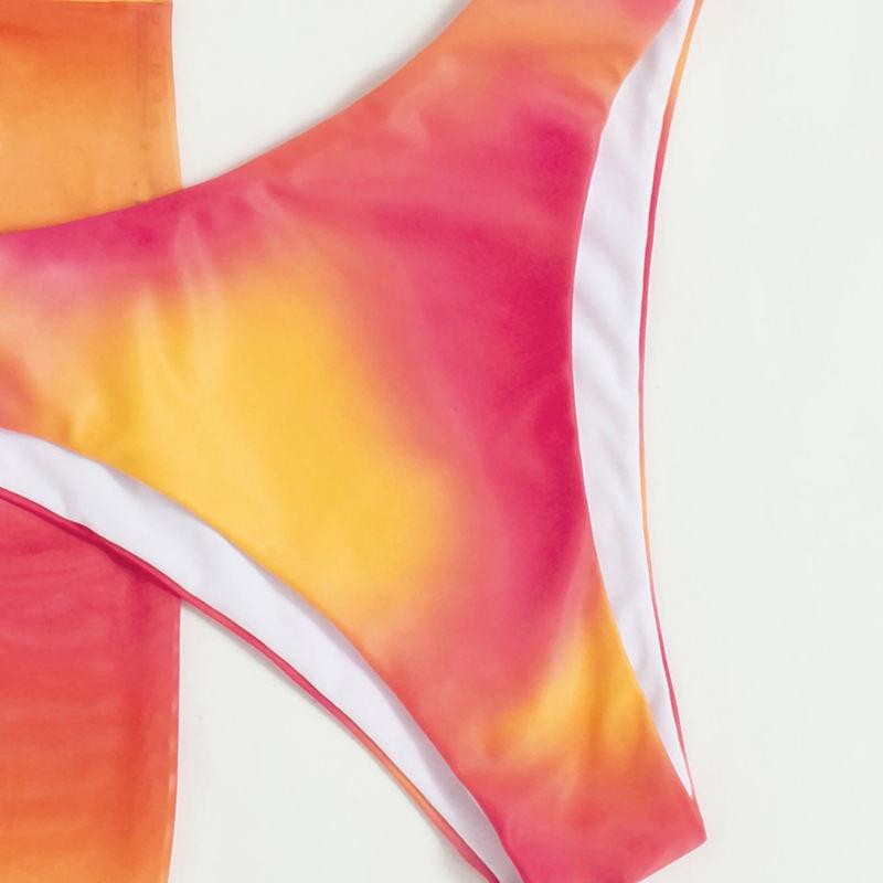 Swimsuit Women's Split Three Piece Set Tie Dye Lace Up Sexy Bikini Sets For Female Halter Drawstring Swimwear