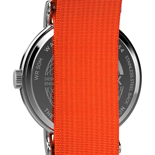 Мужские часы Timex Weekender 40 мм - Оранжевый ремешок Белый циферблат Корпус серебристого тона, Оранжевый