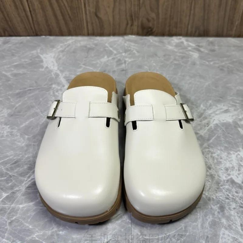 Fashion 2025 New Closed Toe Slip-On Sandals Women Fashion Belt Buckle Summer Minimalist Casual Comfortable Outdoor Flat Slipper Zapatos