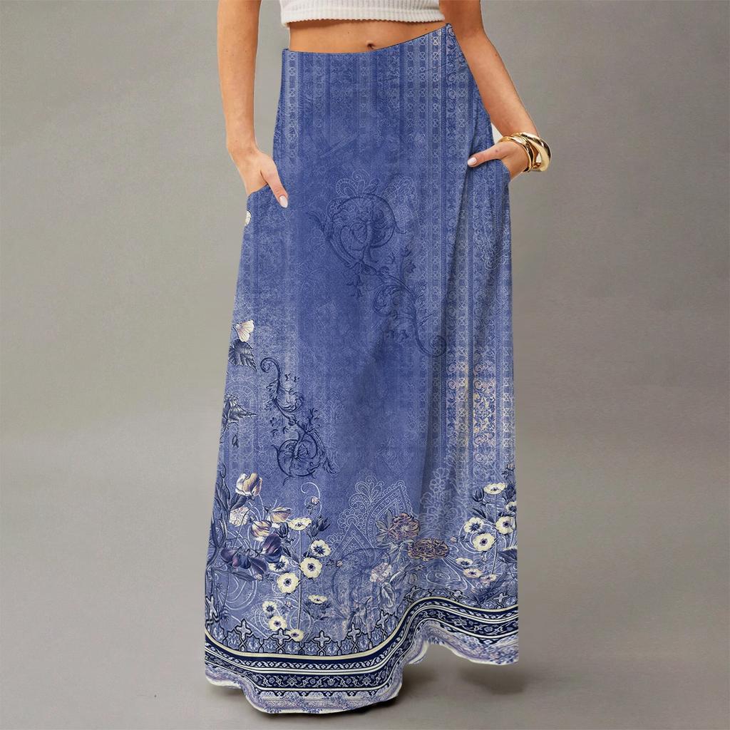 Женское струящееся платье макси, обычная повседневная летняя юбка в стиле бохо