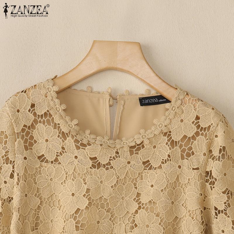 ZANZEA Женская летняя блузка с круглым вырезом, рукавом 3/4, в стиле кэжуал, пэчворк, кружево, крючком