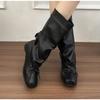 New Style Women's High Boots Round Toe Butterfly-Knot Decoration Solid Color Slip On Mary Jane Loose Mid-Calf Boots Female