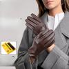 Women's Winter Warm Gloves Plus Velvet Cold Proof Korean Style Fashionable Driving and Riding Pu Leather Gloves Gift Box