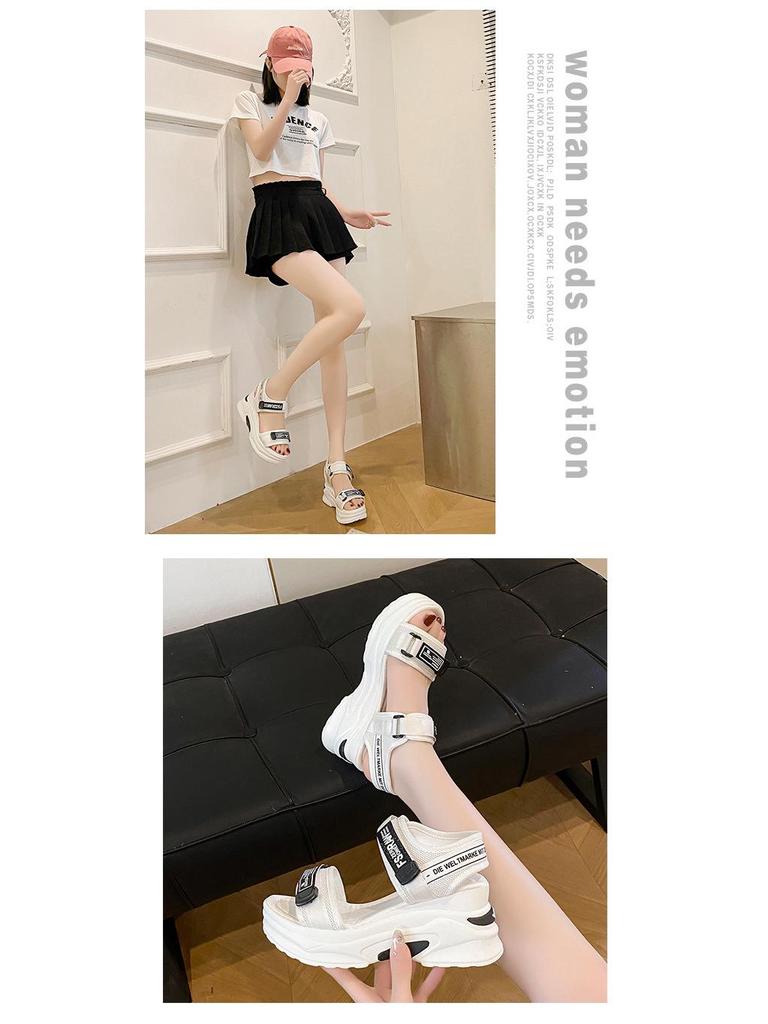 Летние женские легкие сандалии-клинья на липучке 2025 – Удобная толстая подошва, плоская подошва, повседневная пляжная обувь для студентов