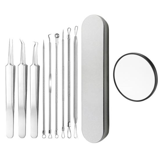 Набор инструментов для удаления черных точек Профессиональный экстрактор черных точек с футляром и 5-кратным увеличительным стеклом для удаления прыщей, черных точек, прыщей, лба, лица, носа