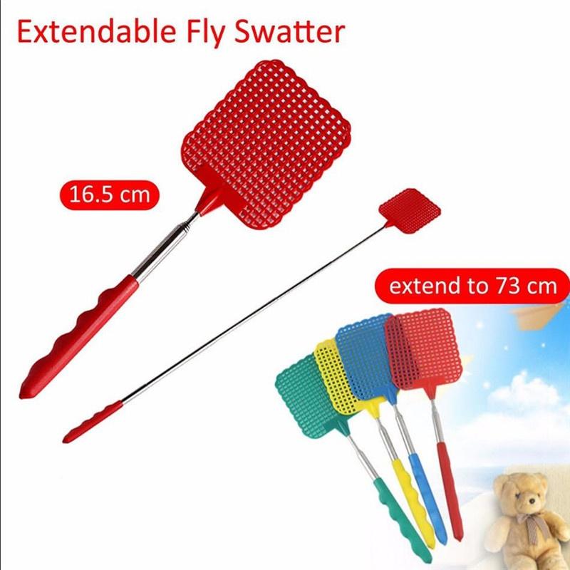 1 Pc Stainless Steel  Telescopic Extendable Plastic Fly Swatter Prevent Pest Mosquito Tools  Random Color